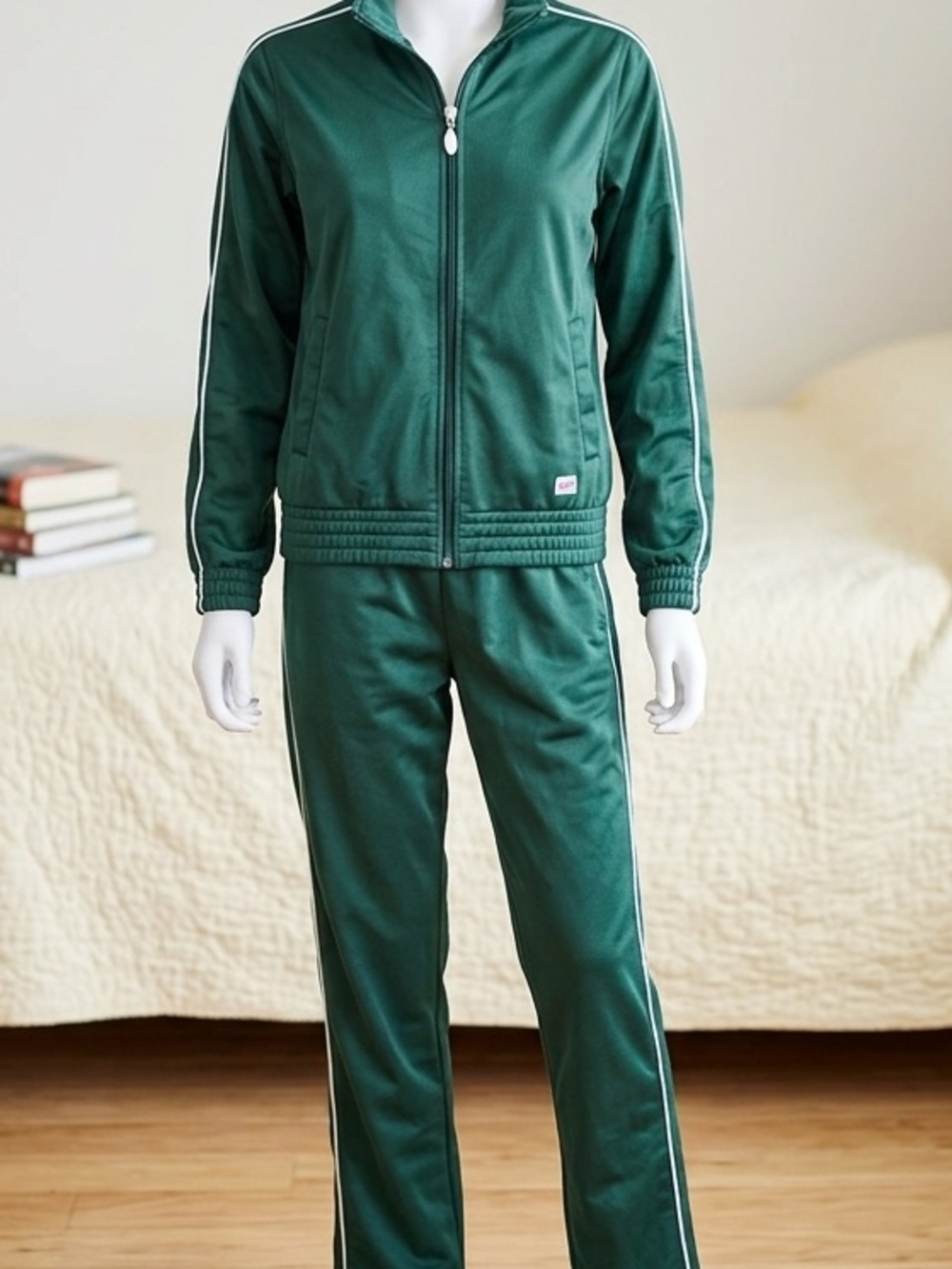 Soffe Dark Green Athletic Suit Full Zip Jacket with Pants Elastic Waist Size M